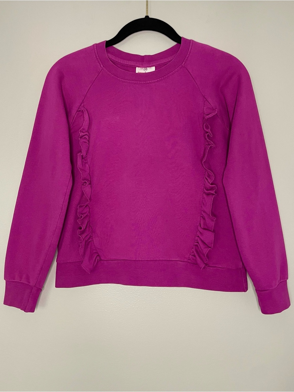 Hanna Andersson Dark Pink Fuchsia Colored Ruffle Crewneck Cotton Sweatshirt